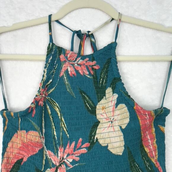 Patrons of Peace Tank Top Women Small Green Halter Ruffle Tropical Coconut Aloha - Picture 2 of 10